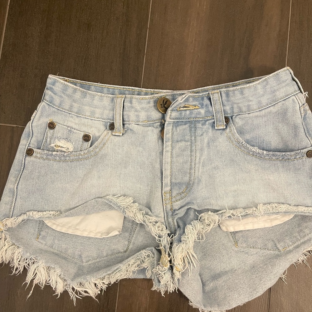 One Teaspoon Blue Distressed Jean Shorts High-Waisted